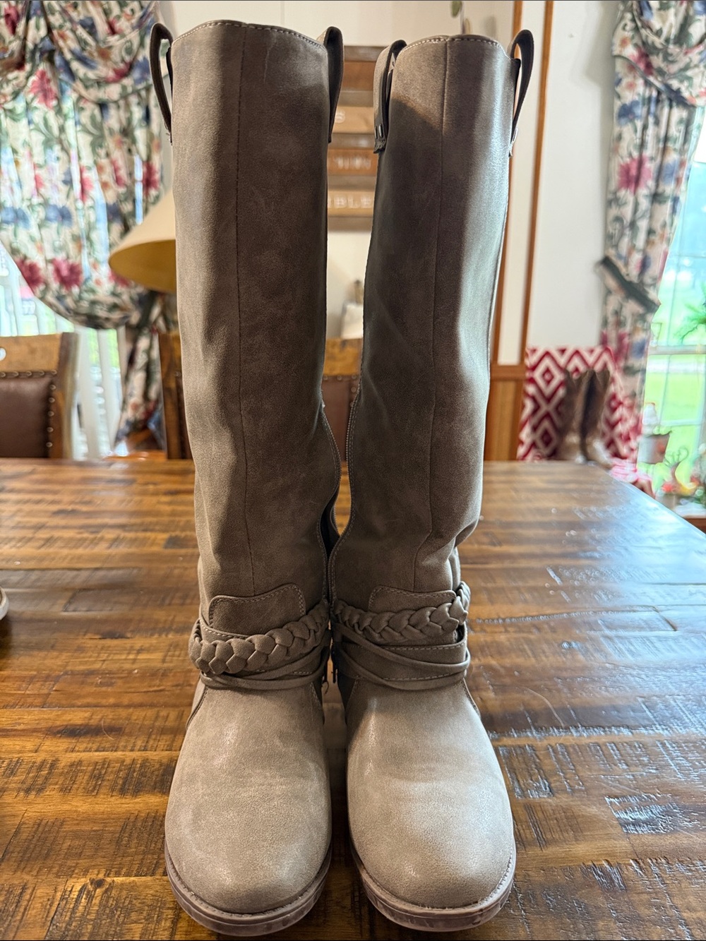 Women’s Tall Braided Strap Boots - Taupe size 7 1/2
